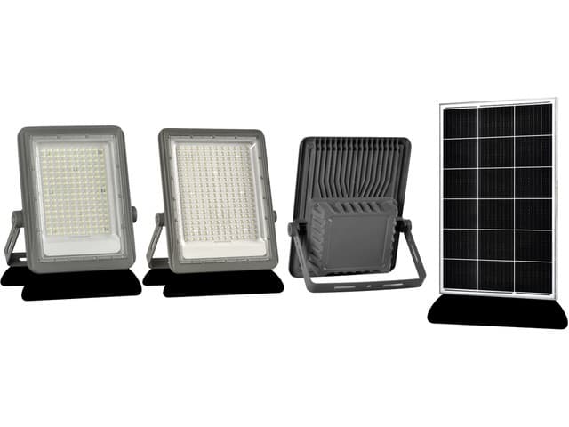 Jupiter Made-Well Pro Solar luminaires with matching photovoltaic panel